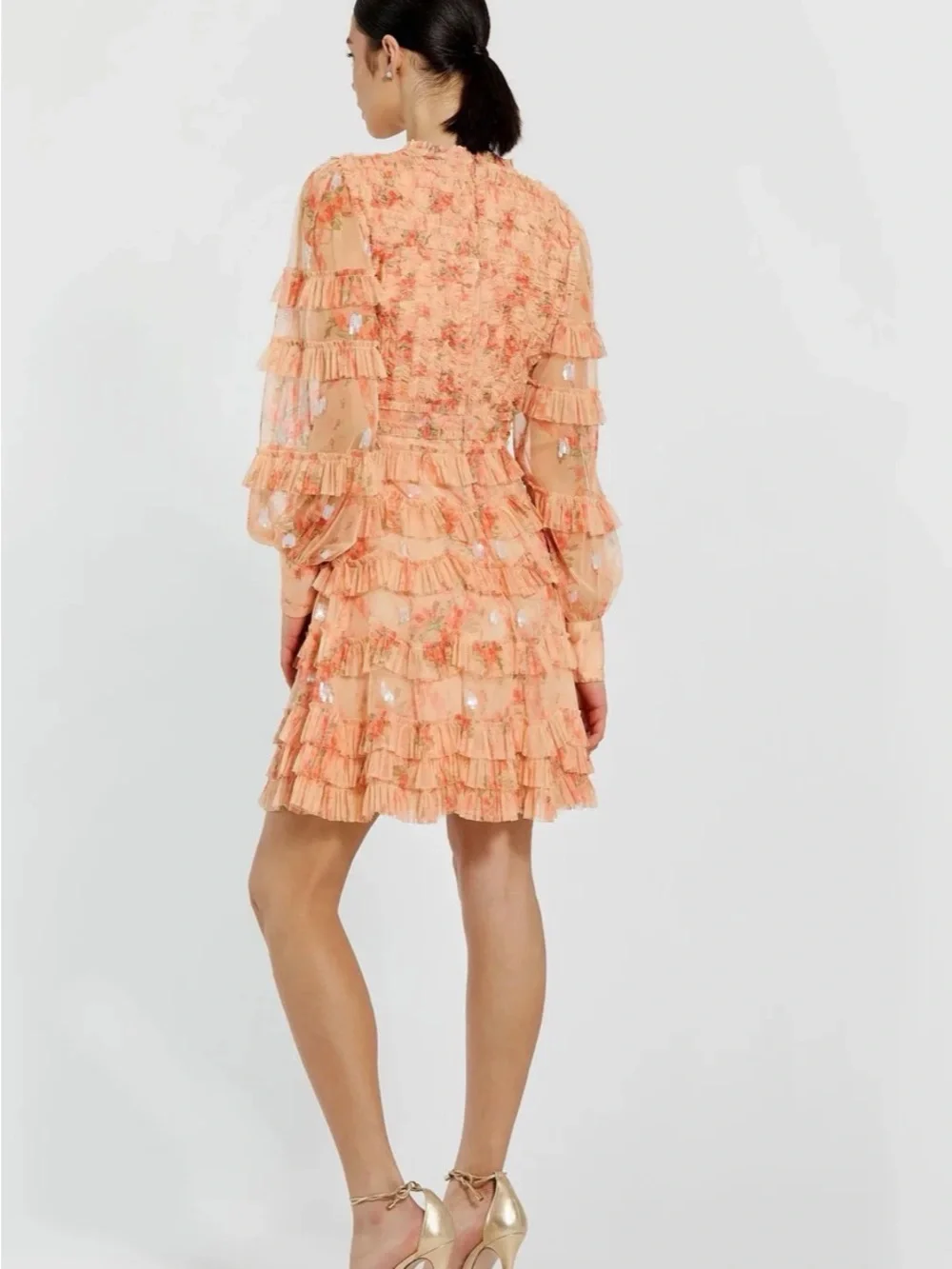 IEENA for Mac Douggal size 10 Orange Key Hole Detail Long Sleeve Dress - Picture 3 of 11